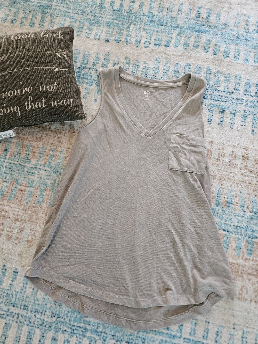SO V-Neck Pocket Tank Top in Taupe